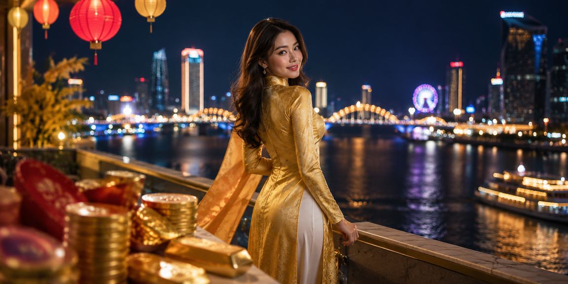 Cô gái mặc áo dài tại Đà Nẵng trải nghiệm casino trực tuyến trên điện thoại